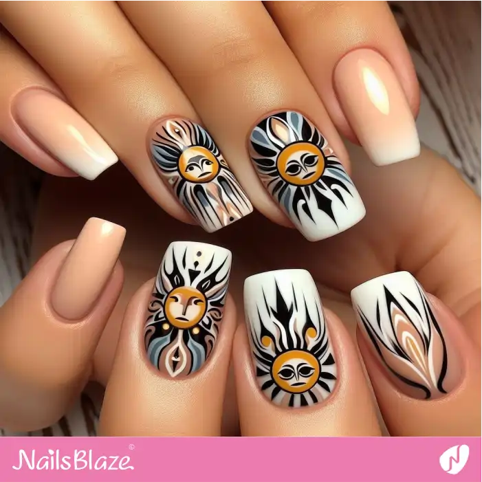 Sun Face Illustration Nail Design| Tribal - NB1837